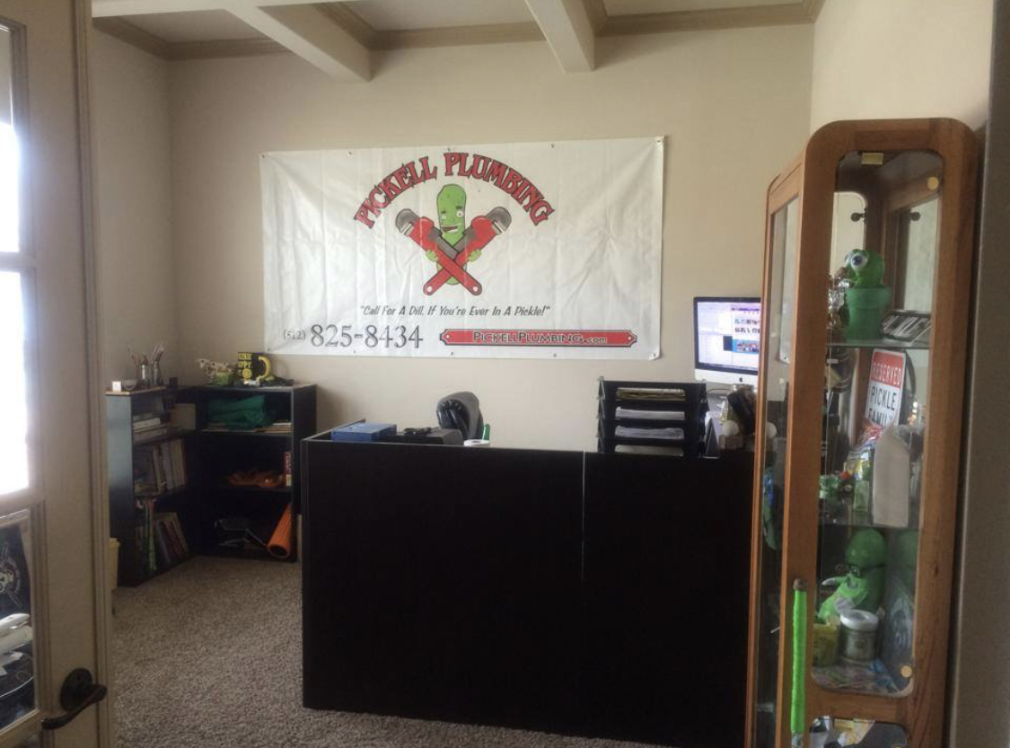 The Pickell Plumbing office and banner